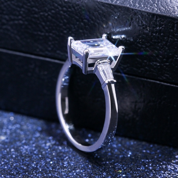 Jewelry - 925 Silver Emerald Cut White Sapphire Ring New